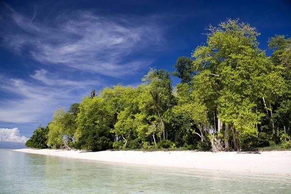 一个偏远的马来西亚热带岛屿 拥有深蓝色的天空 清澈的海水和绿色植物 — 图库照片