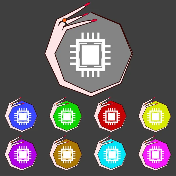 Merkezi Şlem Birimi Simgesi Teknoloji Şeması Daire Sembolü Renkli Düğmeler — Stok fotoğraf