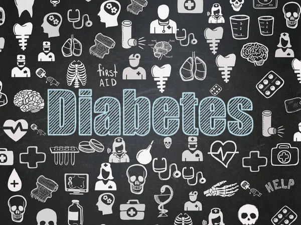 Concetto Salute Testo Blu Gesso Diabete Sullo Sfondo Del Consiglio — Foto Stock