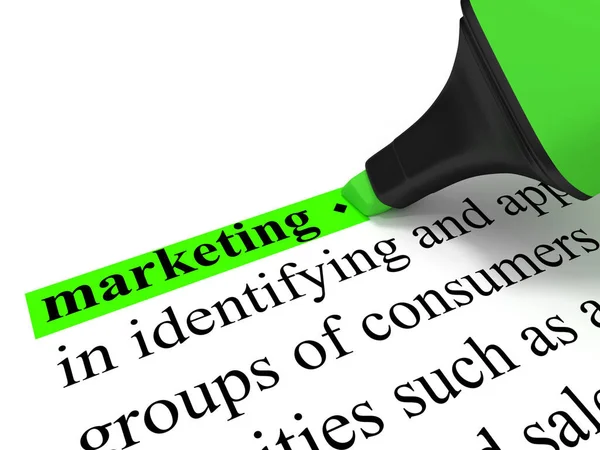 Palabra Diccionario Marketing Marcada Con Marcador Verde — Foto de Stock