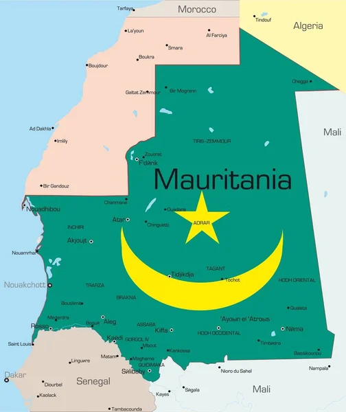 Mapa Color Vector Abstracto Mauritania País Coloreado Por Bandera Nacional — Foto de Stock