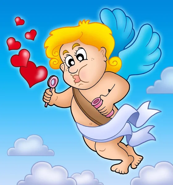 San Valentín Cupido Con Fabricante Burbujas Ilustración Color — Foto de Stock