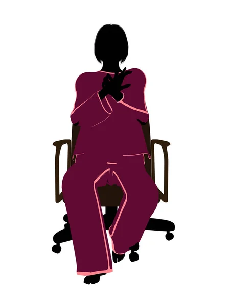 Жінка Піжамі Сидить Кріслі Ілюстрація Силует Білому Тлі — стокове фото