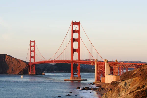 Golden Gate Bridge Bakers Beach Area San Francisco Zachodzie Słońca — Zdjęcie stockowe