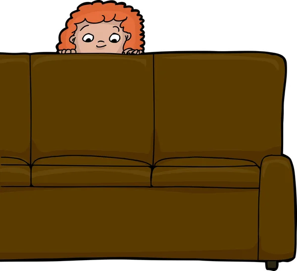 Scared Red Haired Child Looking Sofa — Stock Photo, Image