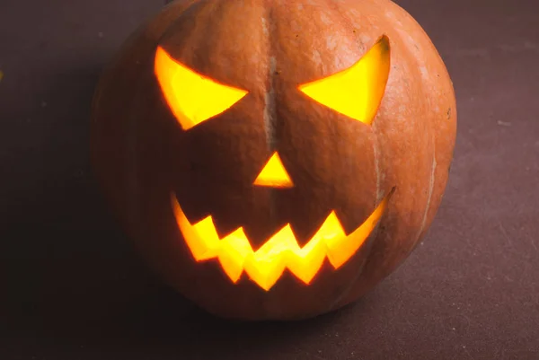 Jack Lantaarn Een Houten Tafel Happy Halloween — Stockfoto