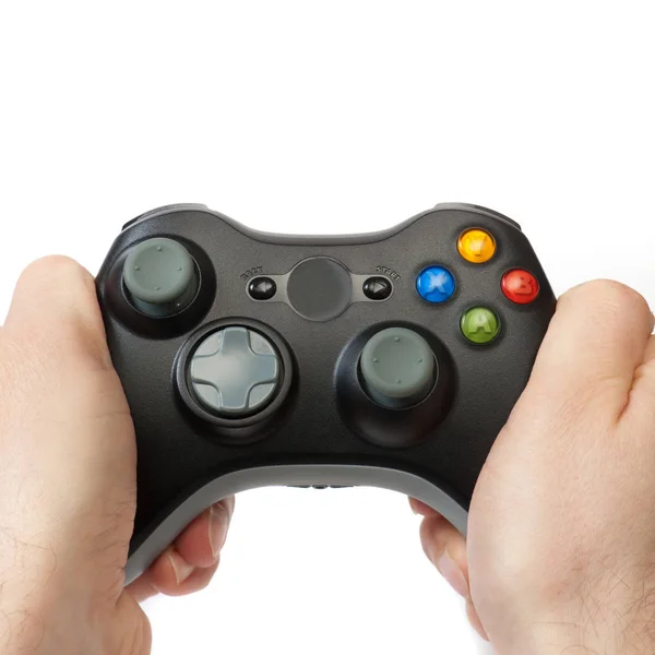 Hands Holding Wireless Gaming Controller Isolated White — Stock Photo, Image