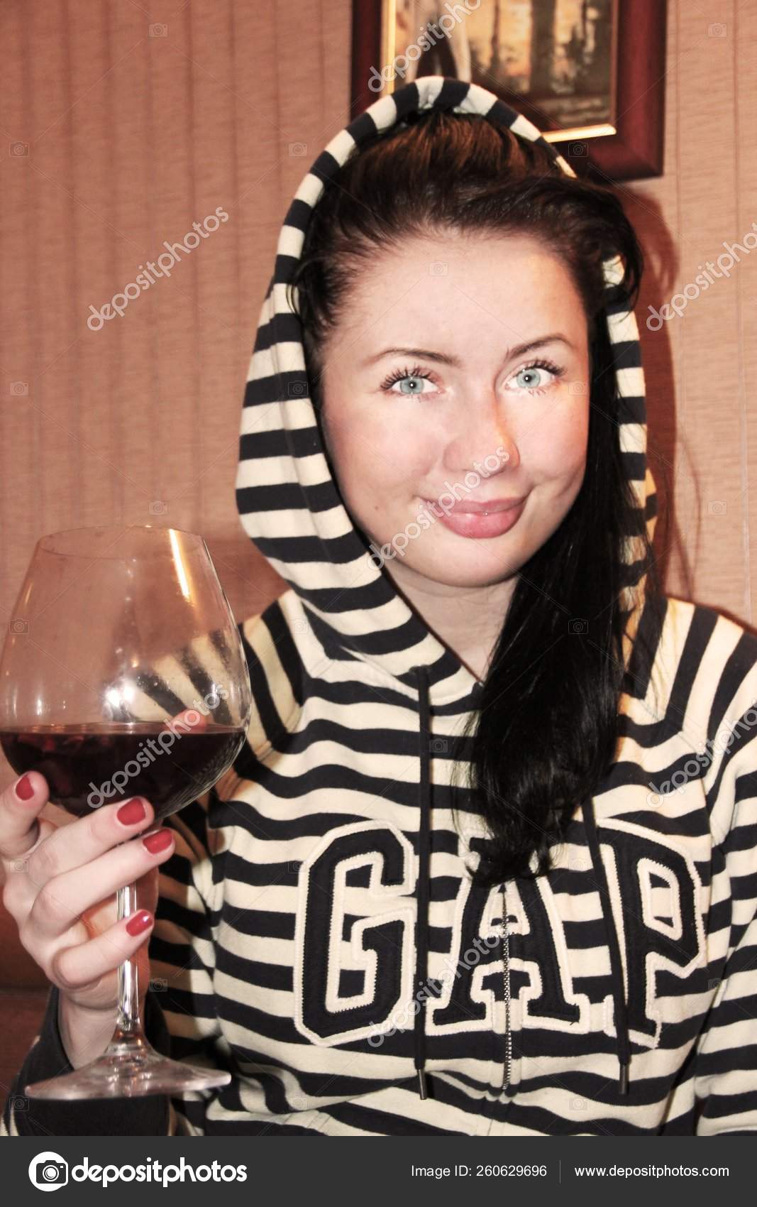 Young Beautiful Woman Glass Red Wine Stock Photo C Yayimages 260629696