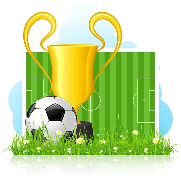 Футбольный Мяч Трофеем Фоне Зеленой Травы Гридирона — стоковое фото