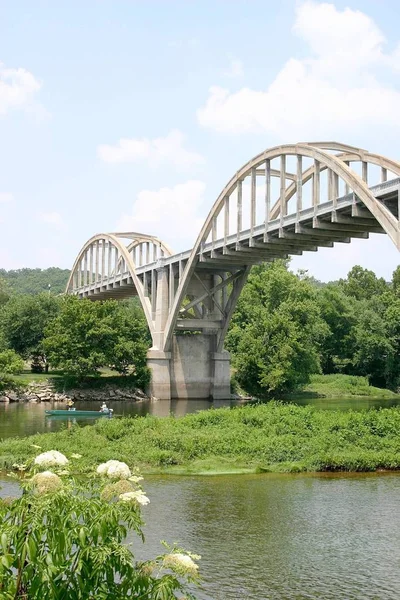 Een Prachtige Brug Een Rivier Met Vissen Onder Het — Stockfoto