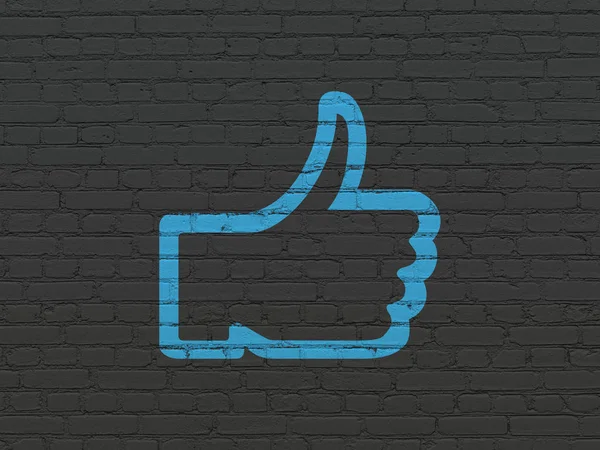 Соціальні Медіа Концепція Пофарбований Синій Палець Ікони Чорному Тлі Цегляної — стокове фото