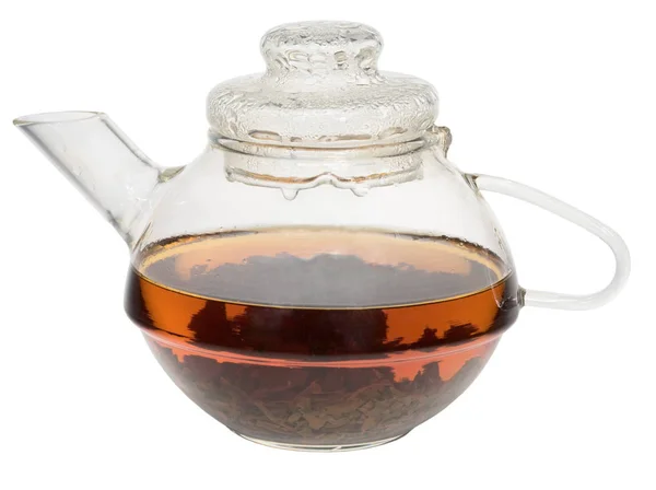 Прозорий Скляний Чайник Чаєм Всередині Білому Тлі — стокове фото