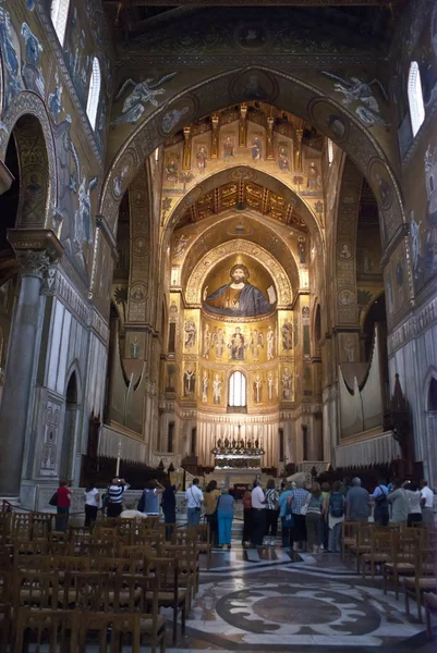 Arquitectura Normanda Medieval Catedral Monreale Interior Con Sus Mosaicos Dorados — Foto de Stock