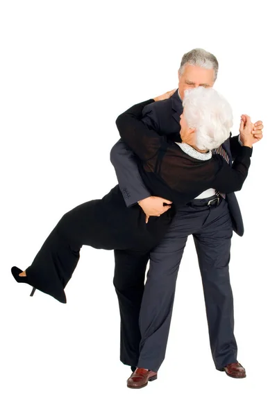 老年夫妇跳舞孤立在白色背景 — 图库照片