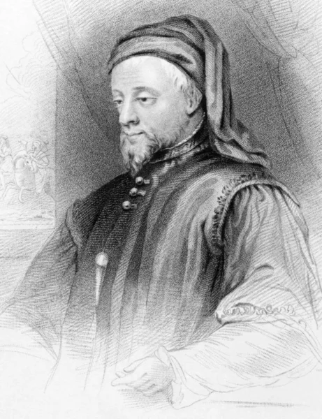 ジェフリー チョーサー 1343年 1400 1838 年から彫刻 英国の著者 哲学者 外交官 ロンドンの — ストック写真