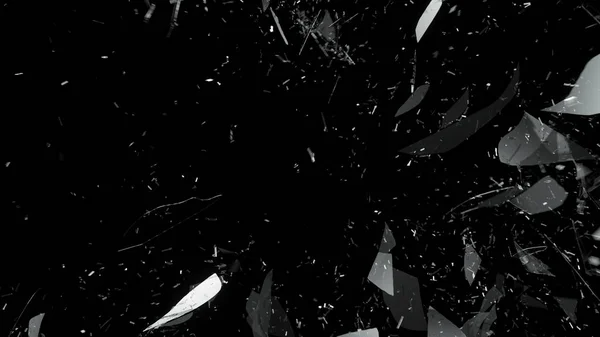 Törött Üveg Motion Blur Izolált Fekete Nagy Felbontás — Stock Fotó