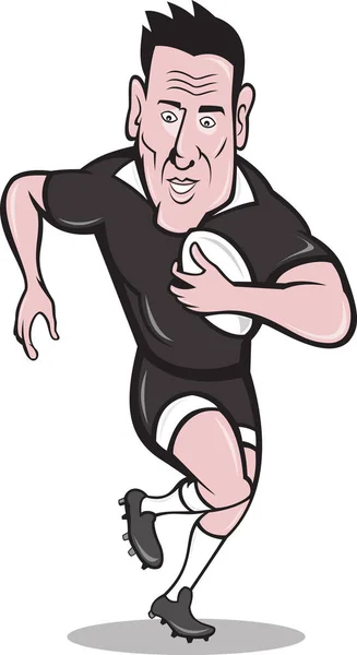 Ilustración Jugador Rugby Corriendo Con Pelota Hecha Estilo Dibujos Animados —  Fotos de Stock