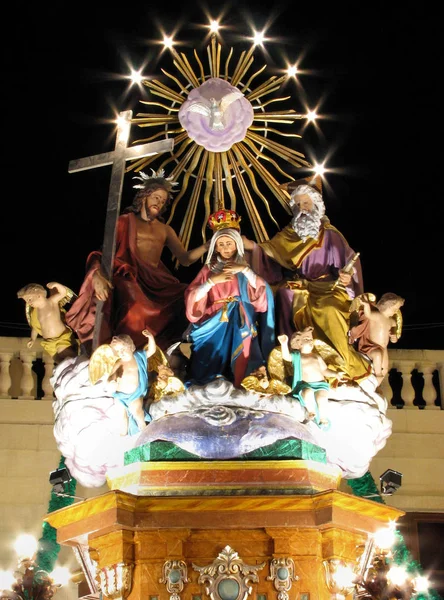 Street Decoration Qrendi Malta Depicting Coronation Our Lady Holy Trinity — Stock Photo, Image