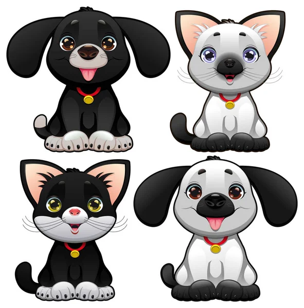 Lindos Perros Gatos Divertidos Personajes Dibujos Animados Animales Vectoriales Objetos — Foto de Stock