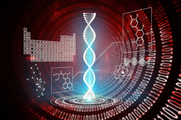 Dns Helix Interfész Fényes Vörös Bináris Kódot Fekete Háttér — Stock Fotó