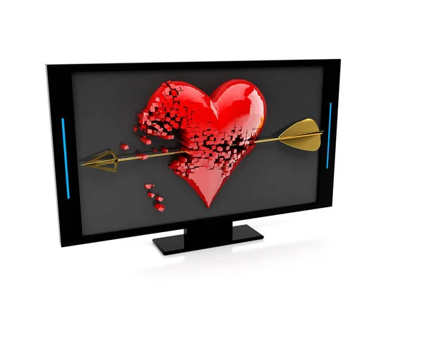 Televisore Lcd Con Plasma Cuore Rottura — Foto Stock