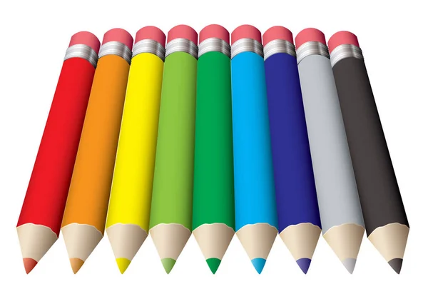Coleção Arco Íris Lápis Coloridos Com Borrachas — Fotografia de Stock