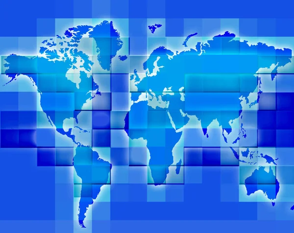 Mosaïque Bleue Carte Monde Globe — Photo