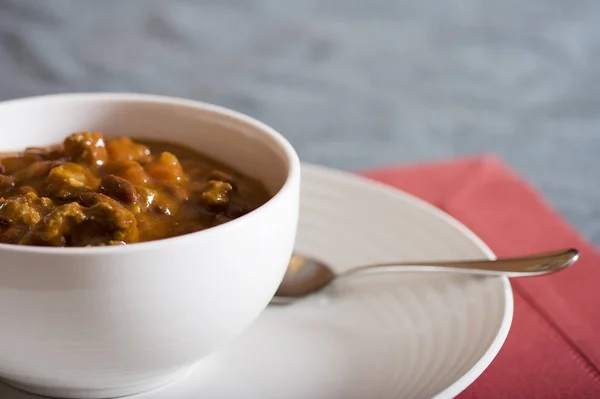 Chunky Homemade Chili Kidney Beans Tomatos Ground Beef — Stock Photo, Image