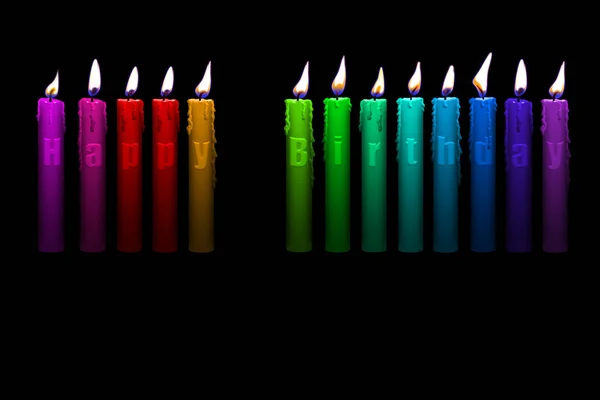 Färgade Ljus Med Grattis Födelsedagen Bokstäver Inuti Isolerade Svart Bakgrund — Stockfoto