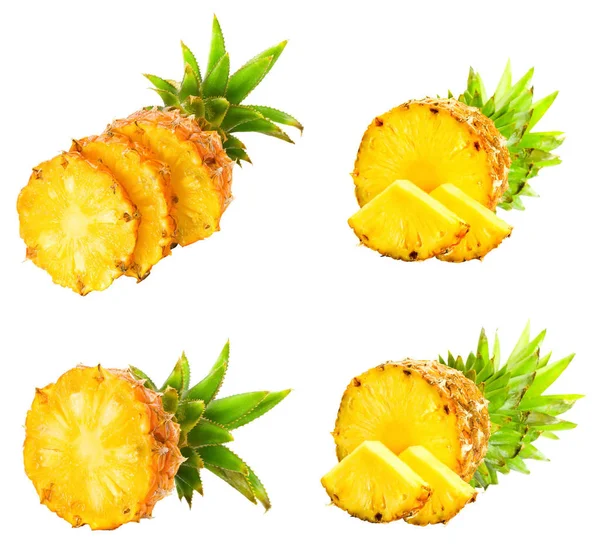 Beyaz Arka Plan Üzerinde Izole Taze Dilim Ananas — Stok fotoğraf