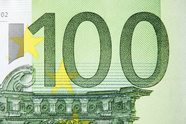 Yüz Euro Luk Banknotun Bir Kısmının Yakın Çekim Fotoğrafı Makro — Stok fotoğraf