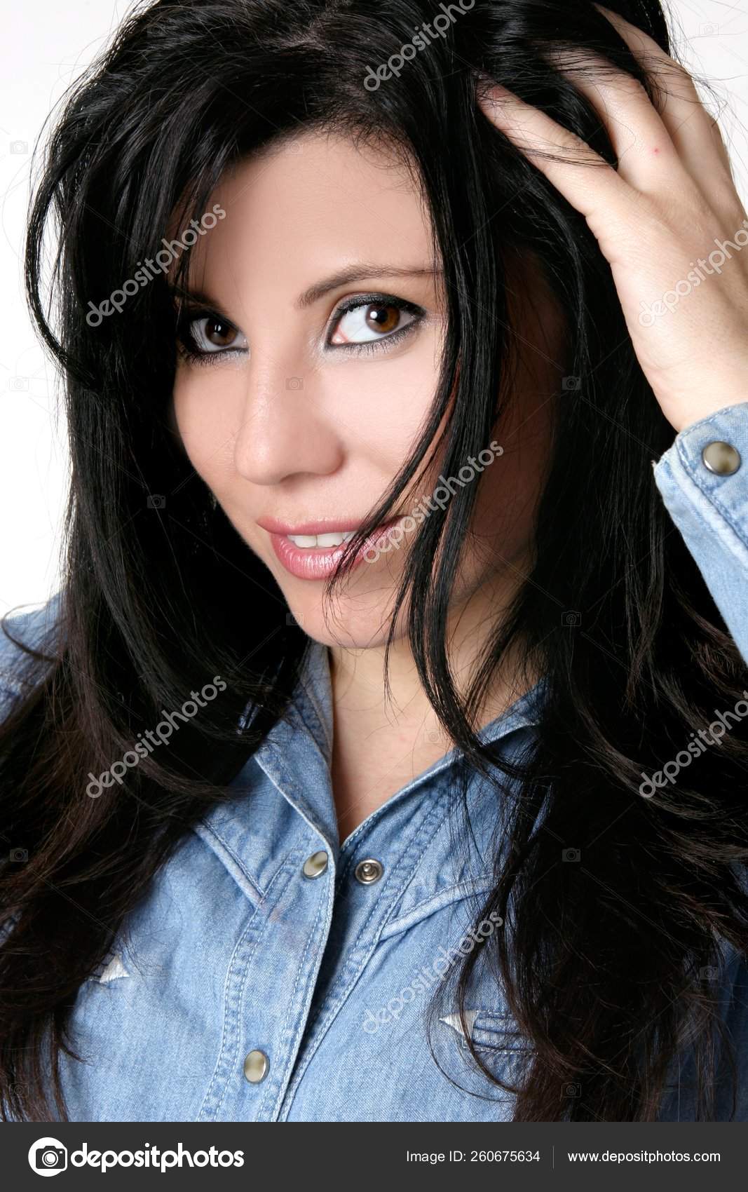 Woman Giving Body Style Hair Tousling Fingertips Stock Photo
