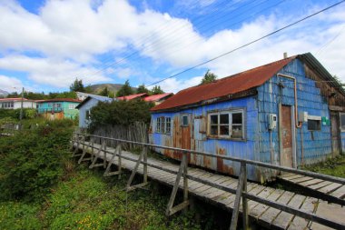 Boardwalk at the isolated Puerto Eden in Wellington Islands, fiords of southern Chile, Province Ultima Esparanza clipart