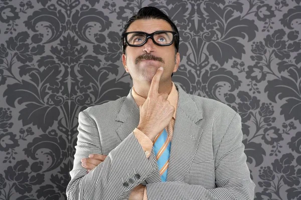 Nerd Businessman Pensive Gesture Silly Funny Retro Wallpapaer Background — Stock Photo, Image