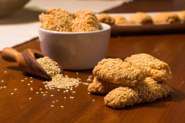 Galleta Con Sésamo Dulce Fragante Buen Desayuno —  Fotos de Stock