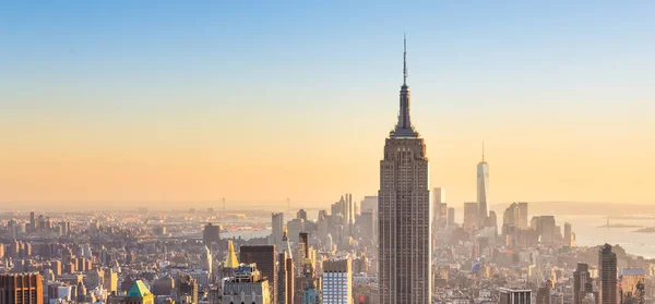 New York City Centrum Panorama Manhattanu Osvětleným Empire State Building — Stock fotografie