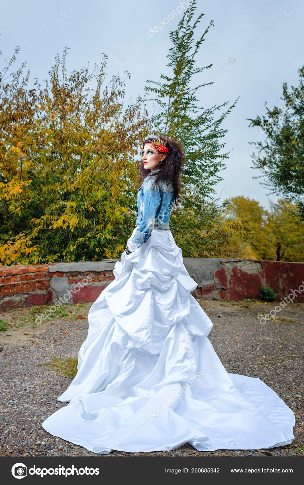 White denim cheap wedding dress