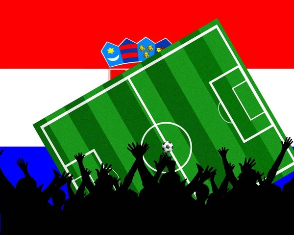 Soccerfield Público Torcida Com Bandeira Nacional — Fotografia de Stock