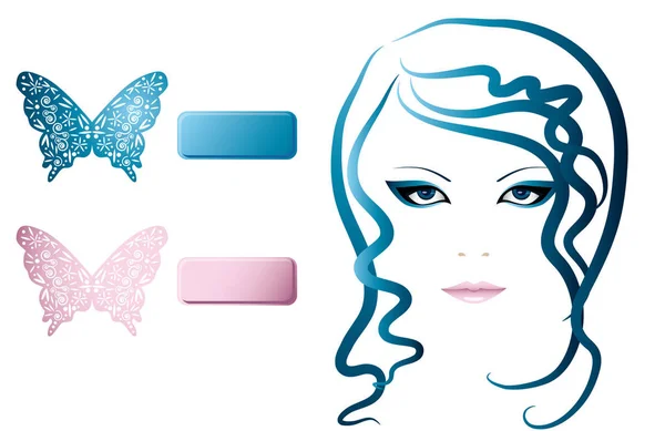 Beautiful Girl Pink Blue Butterfly — Stock Photo, Image