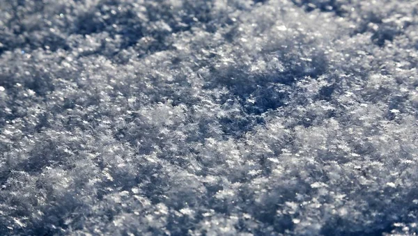 Mikrotextur Von Frischem Und Flauschigem Schnee Siehe Einzelne Schneeflocken Sichtbare — Stockfoto