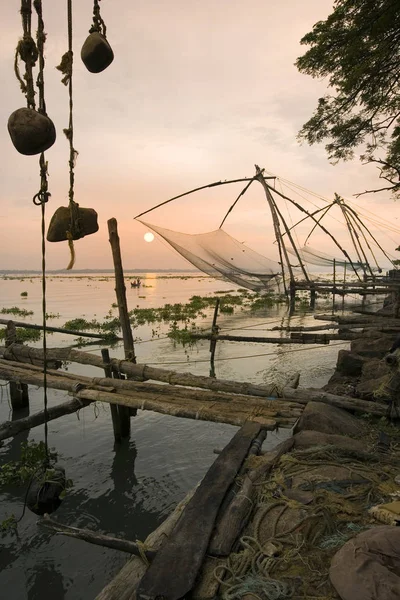 Chinesische Fischernetze Cochin Kochi Der Kerala Region Südindien — Stockfoto