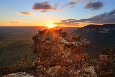 Sun setting over the Blue Mountains west of Sydney with views into the Megalong Valley clipart
