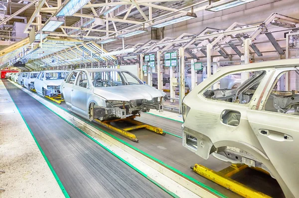 Chasis Preparado Una Fila Planta Automóviles —  Fotos de Stock
