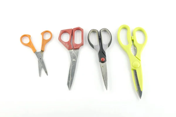 Čtyři Nůžky Izolované Bílým Pozadím — Stock fotografie
