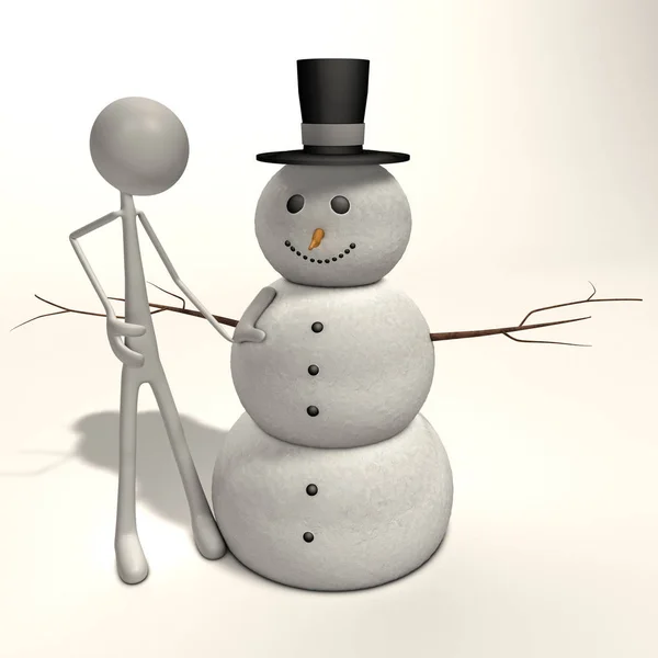 Figure Standing Next Snowman — Stock Photo, Image