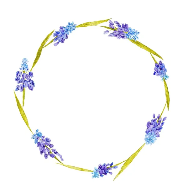 Provence Sommaren Vinjett Med Lila Blommor Cirkel Formen För Kort — Stockfoto