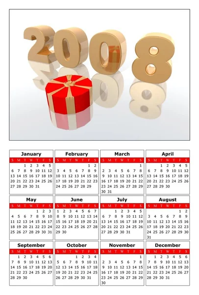 Trevlig Kalender Med Illustration För Det Nya Året 2008 — Stockfoto