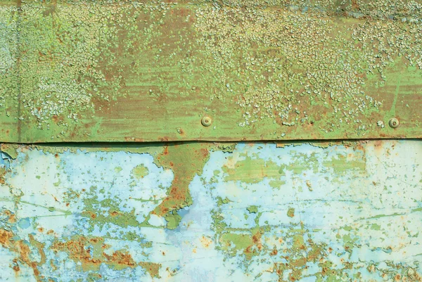 Θραύσμα Μιας Επιφάνειας Σιδήρου Καλύπτεται Σμαράγδι Και Μπλε Χρώμα Χρώματος — Φωτογραφία Αρχείου