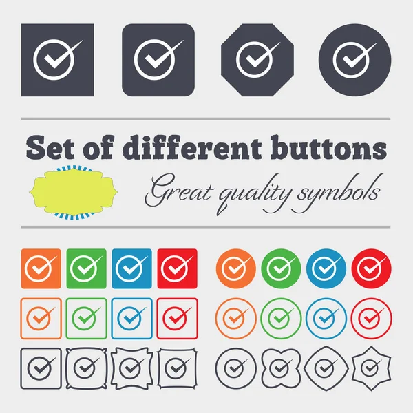 Compruebe Icono Signo Marca Botón Casilla Gran Conjunto Botones Coloridos — Foto de Stock