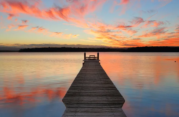 Sunset Georges Basin Beautifully Restored Timber Jetty Jetty Destroyed Recent — Stock Photo, Image